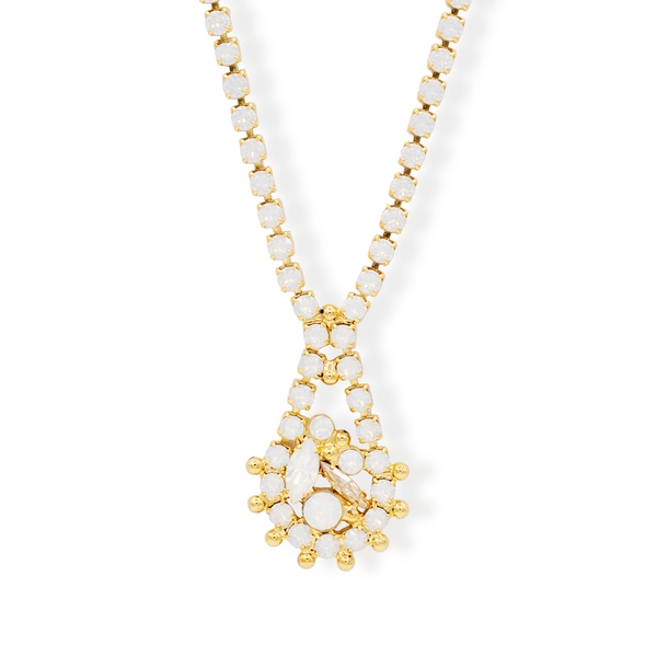  Gold bridal necklace with white opal crystal