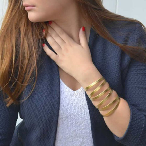 gold multi-band cuff bracelet