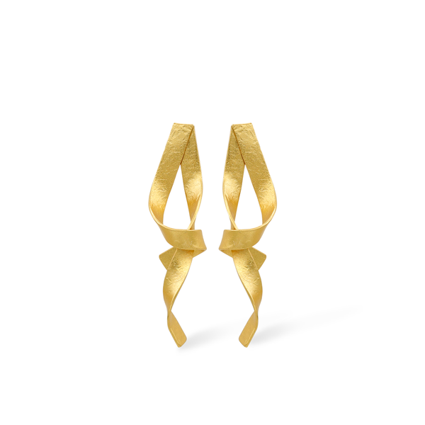 ribbon style twisted gold earrings
