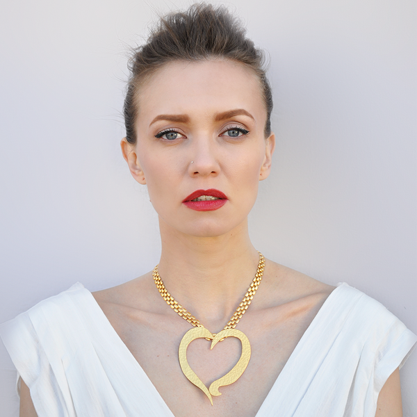 Gold large heart pendant necklace