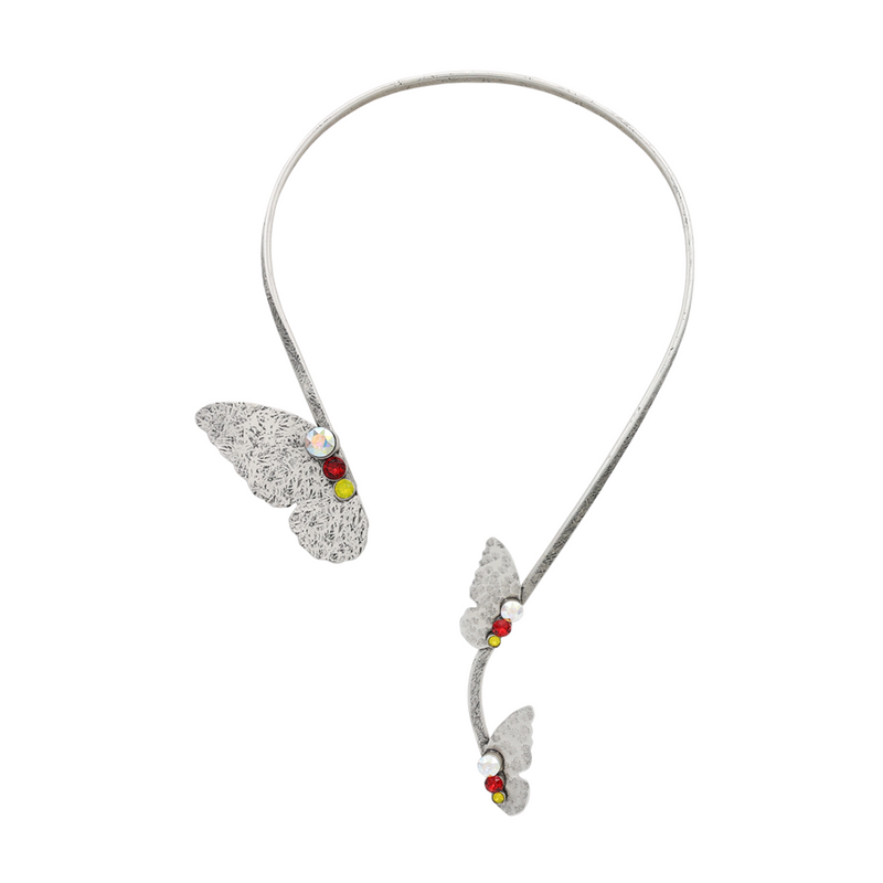 Silver butterfly statement necklace with multicolor crystals