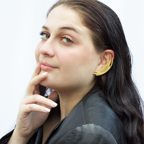 Gold large layered cuff earrings