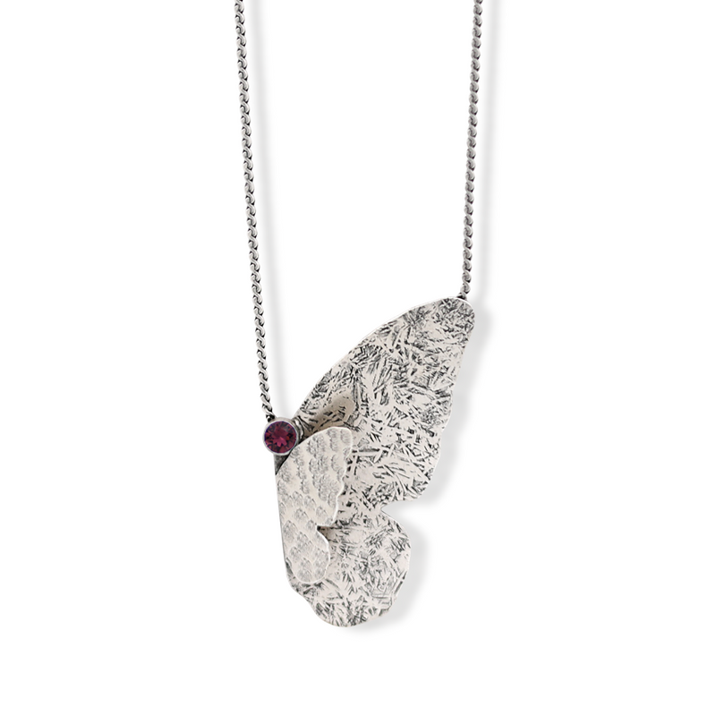 Silver mariposa necklace with amethyst