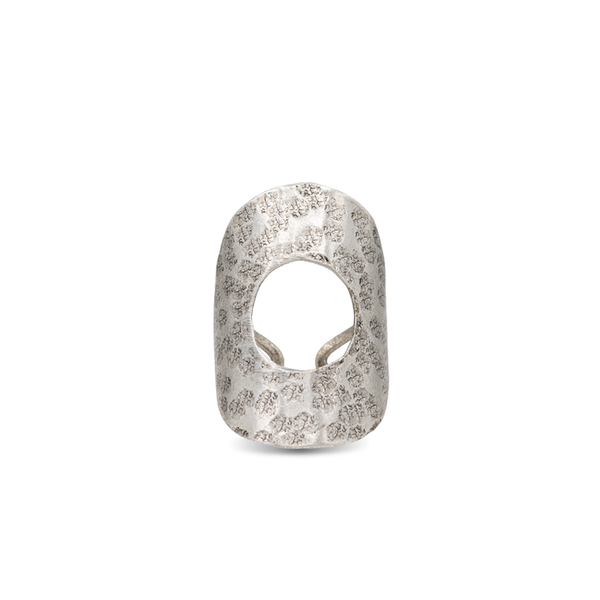 Silver hammered oval ring