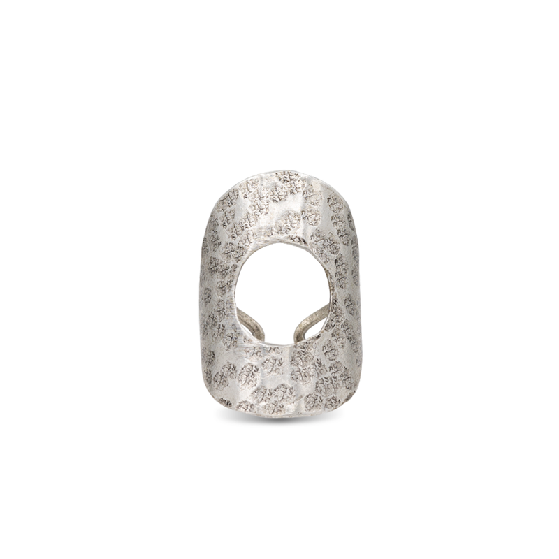 Silver hammered oval ring