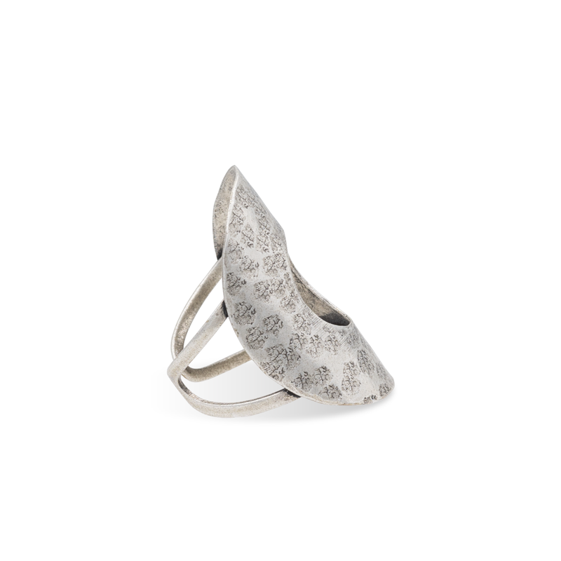 Silver hammered oval ring