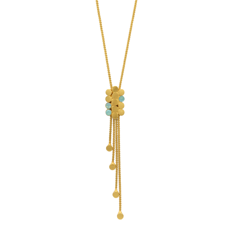 Gold lariat necklace with blue opal
