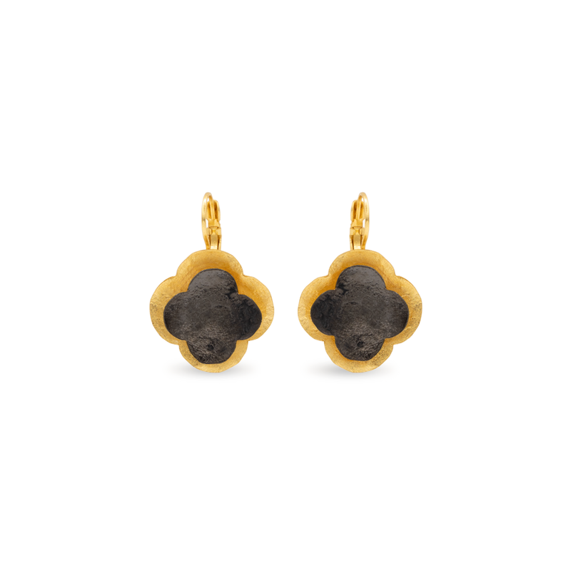 Gold - black flower earrings