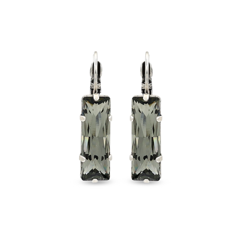 Silver baguette earrings with smokey grey crystals