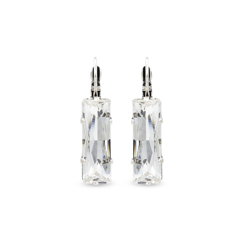Silver baguette earrings with white crystals
