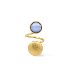 Button style gold open ring with blue stone