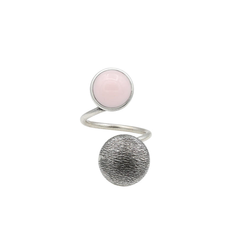 Silver button ring with pink stone