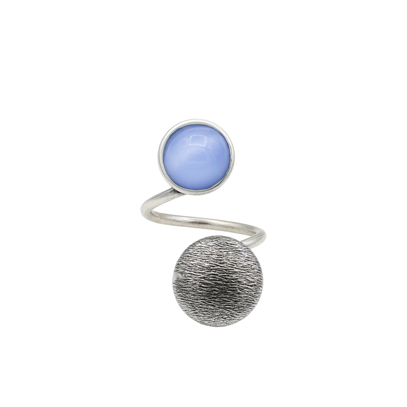 Silver button ring with blue stone