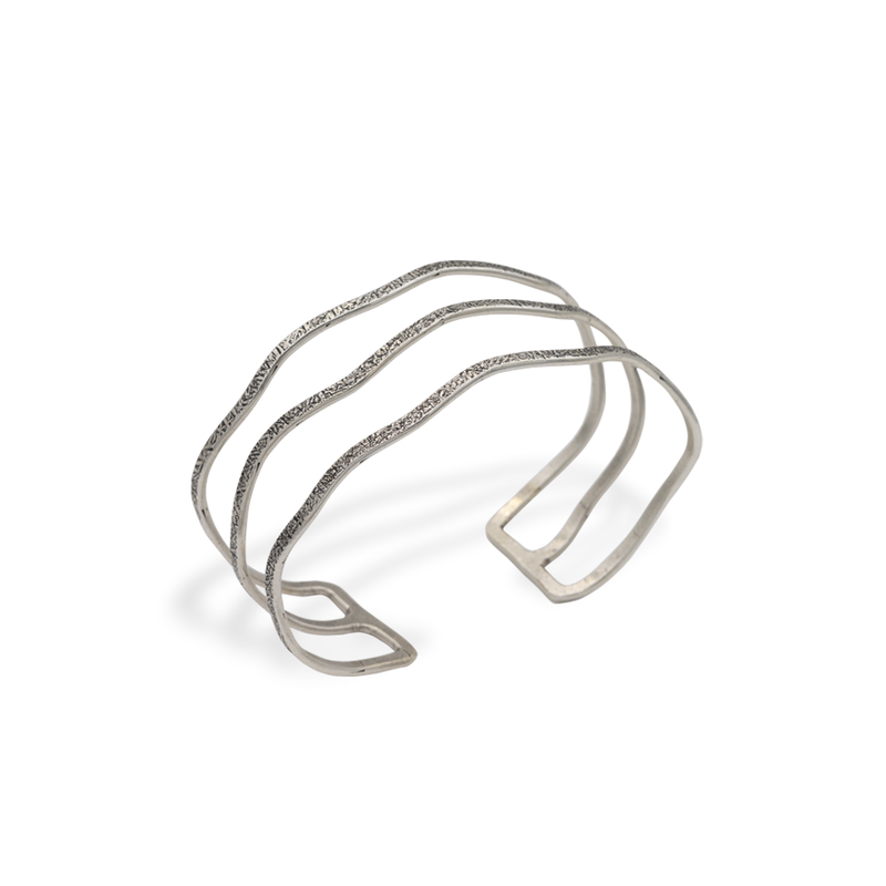 Silver layered band cuff bracelets