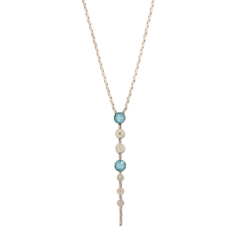 Silver y necklace with aqua crystals