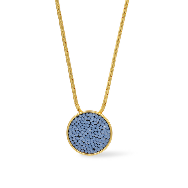 Gold shimmer blue crystal pendant necklace