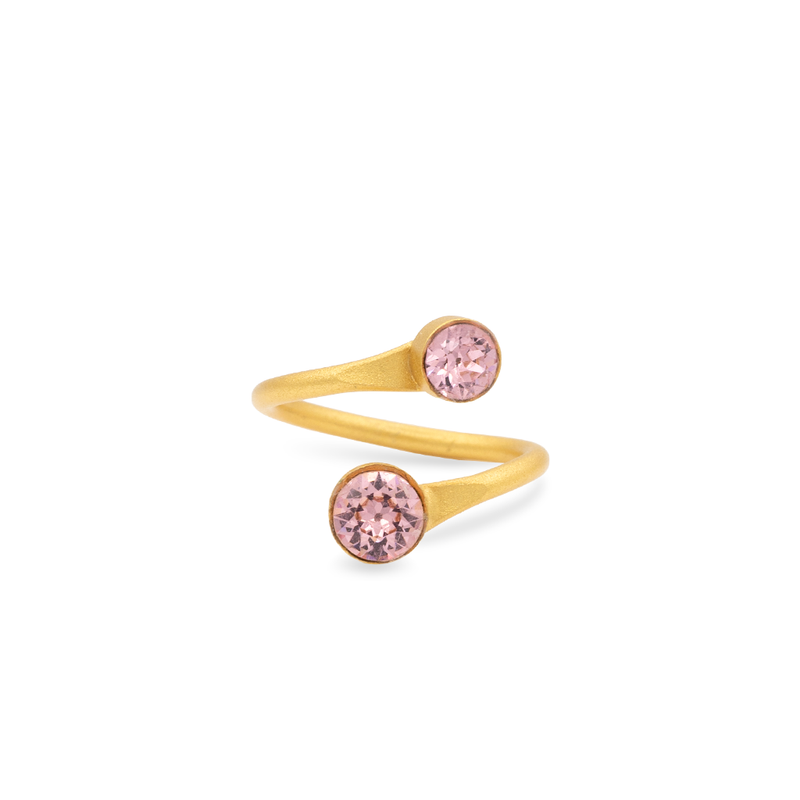 Gold open stackable ring with coral crystal