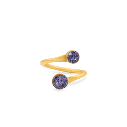 Gold stackable open ring with tanzanite crystal