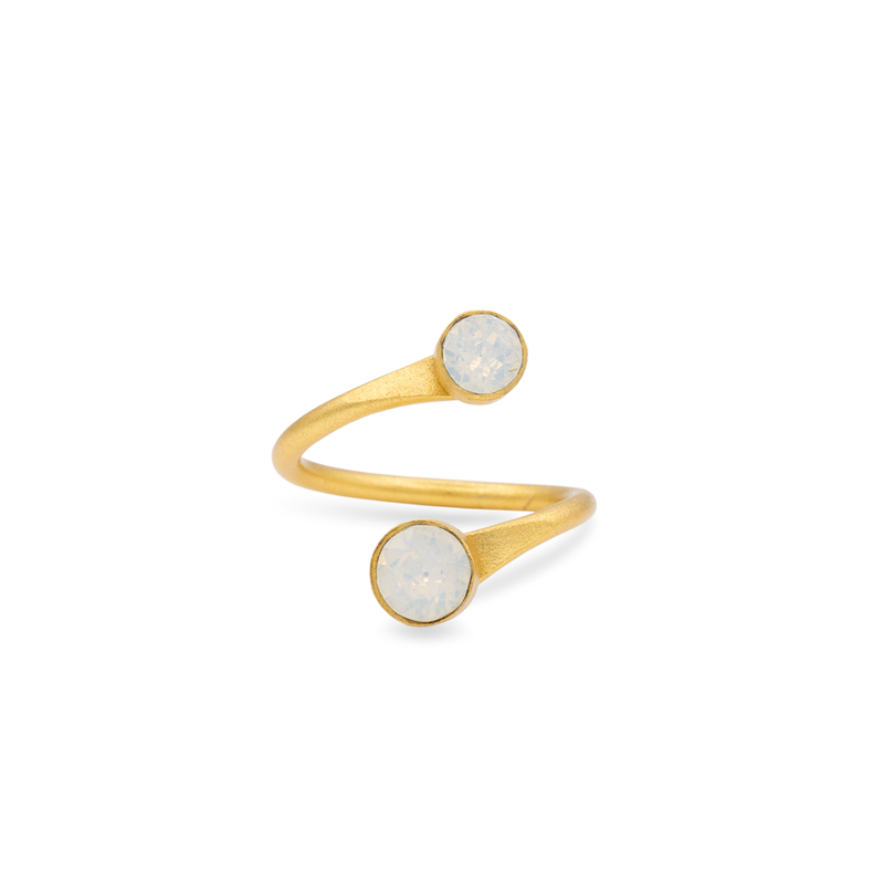 Gold open stackable ring with white opal crystal