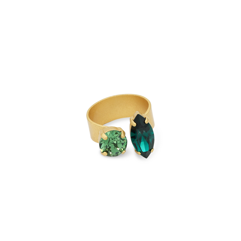 Demi open cocktail ring gold with emerald