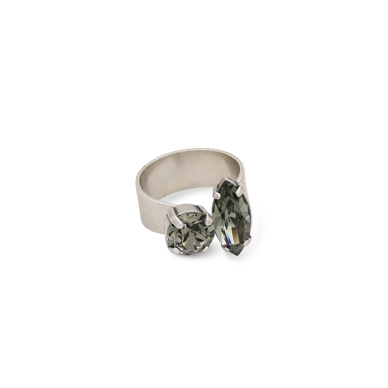 Demi open cocktail ring silver with smokey grey