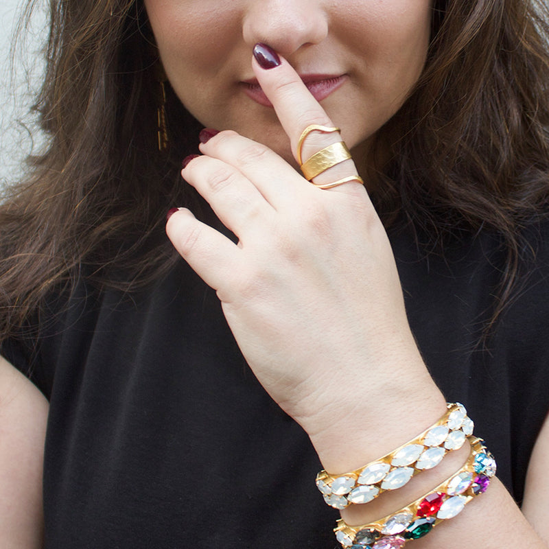 Gold diamond cuff bracelet with crystals with Elena ring