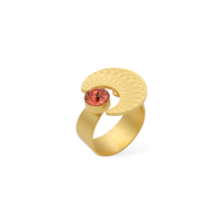 Erato gold moon ring with coral crystal