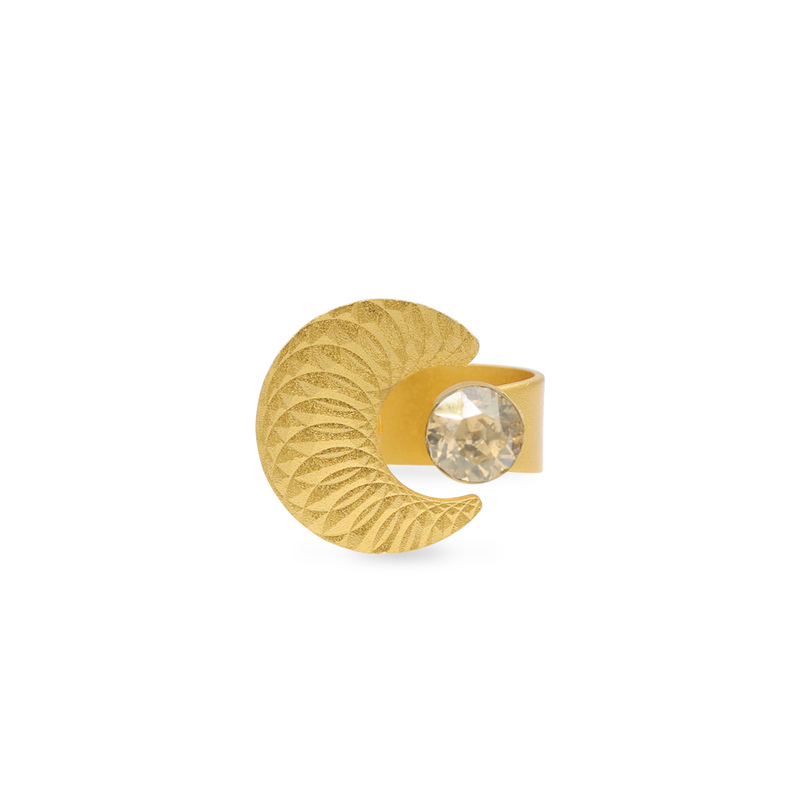 Erato gold moon ring with golden crystal