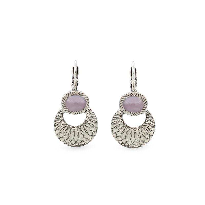 silver moon earrings with purple stone