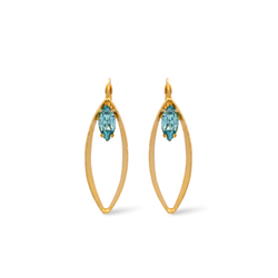 Gold eye post dangle earrings with aqua crystal