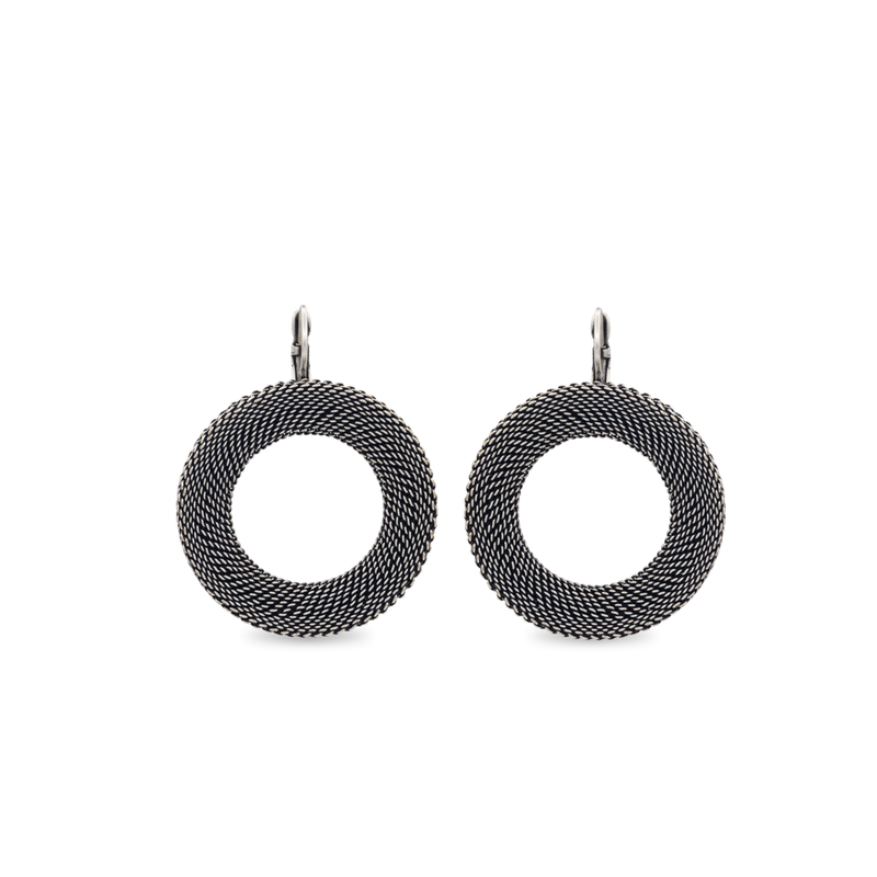 Silver circular chain dangle earrings