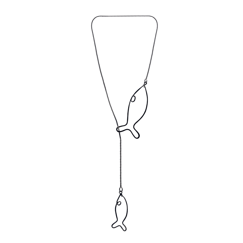 Black fish long necklace