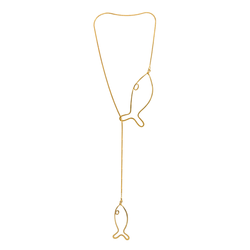 Gold fish long necklace