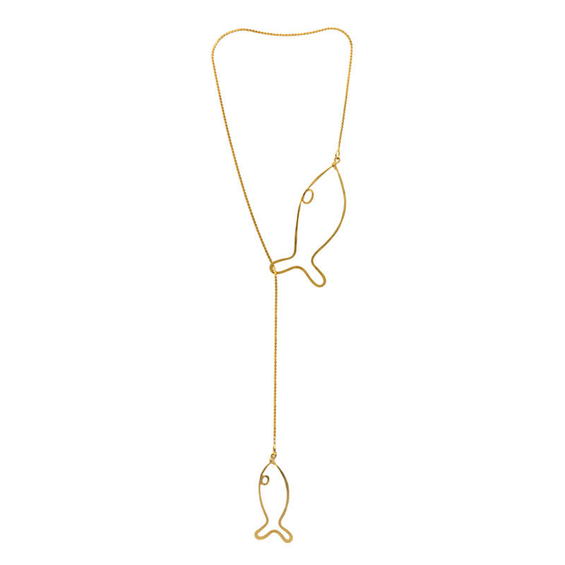 Gold fish long necklace