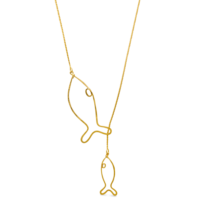 Gold fish long necklace