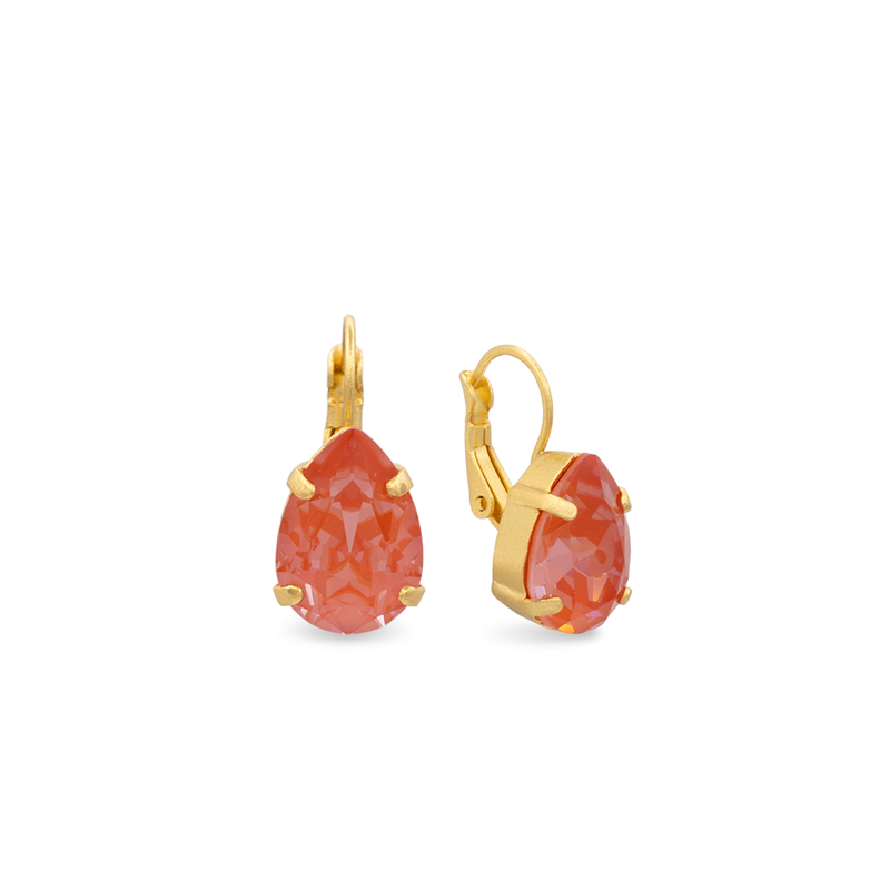 Gold teardrop coral crystal earrings