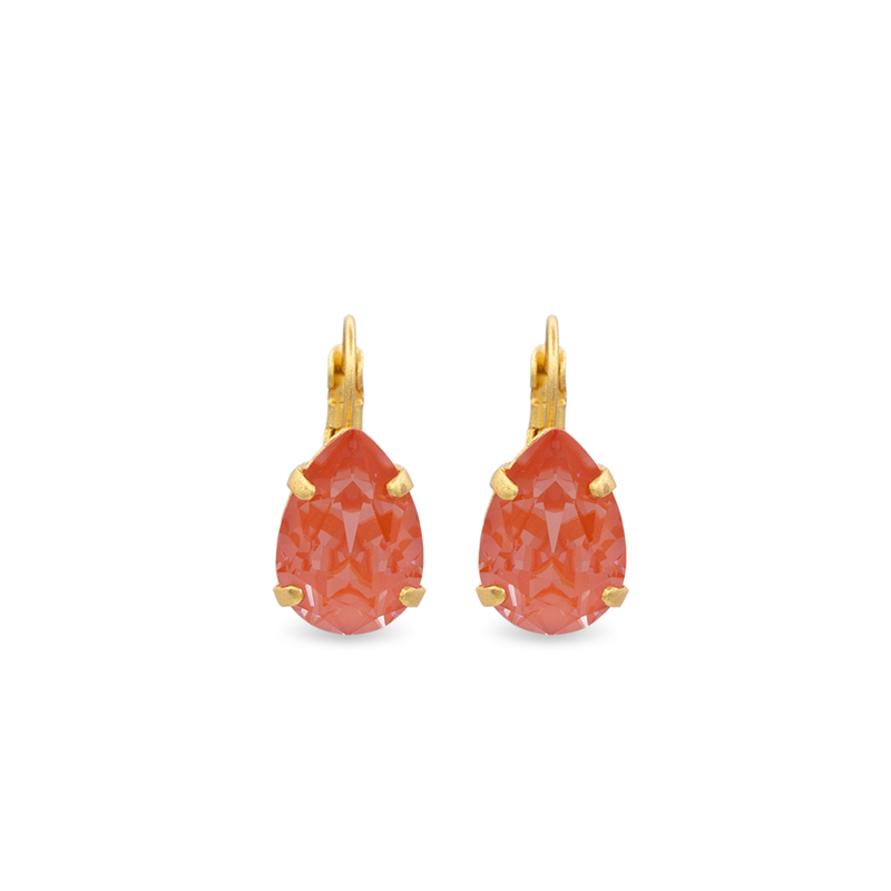 Gold teardrop coral crystal earrings