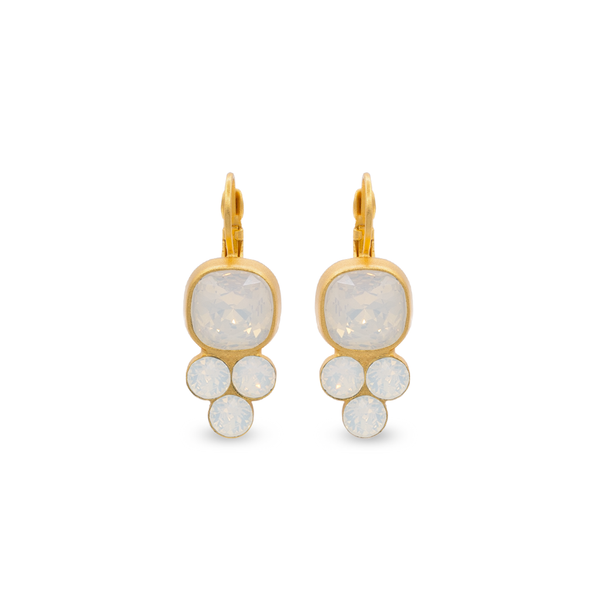 Gold Crystal earrings with white opal