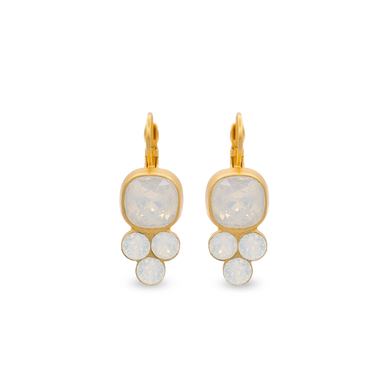 Gold Crystal earrings with white opal