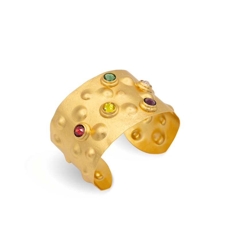 gold thick cuff bracelet multicolor crystals