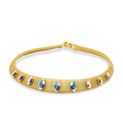 Gold collar necklace with aurora crystals