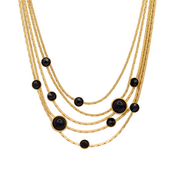 Layered chain gold necklace with black crystals
