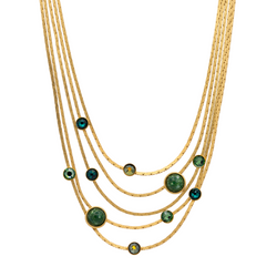 Layered chain gold necklace with green crystals