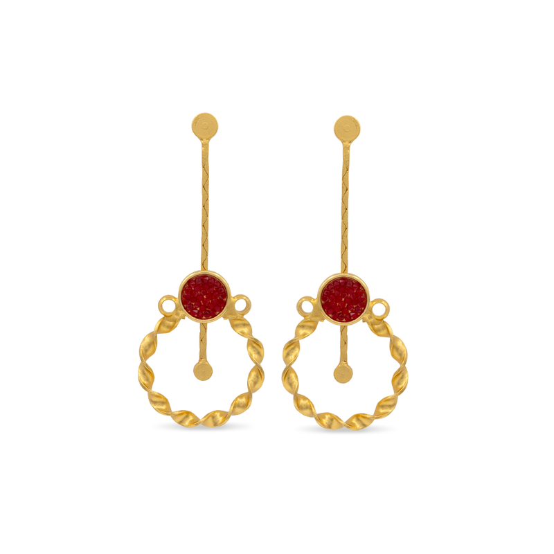 Stephania dangle earring with gold and red crystals
