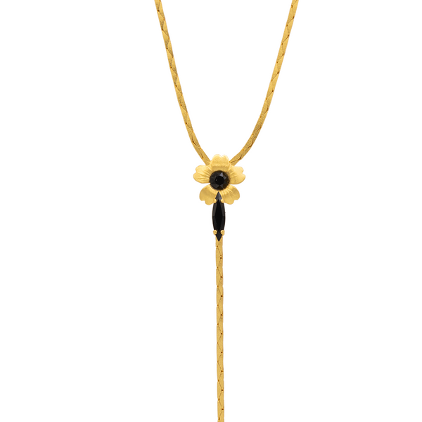 Long Y shape gold flower necklace