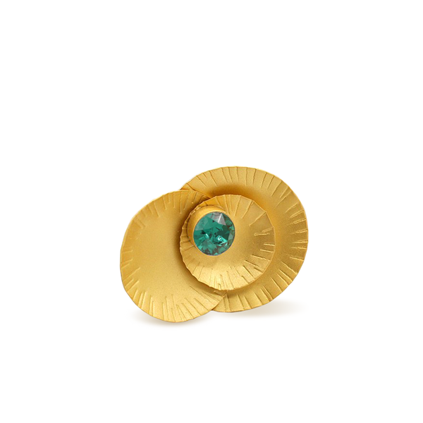 Hera gold large statement  ring with green crystal