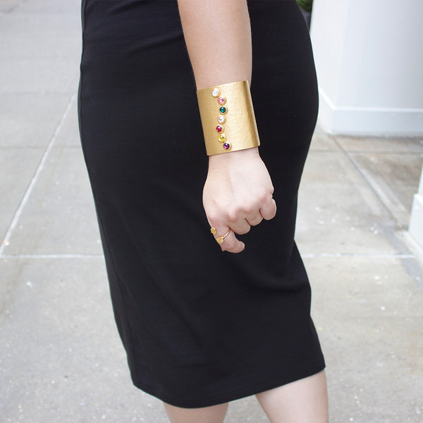 Gold wide cuff with multicolor crystals