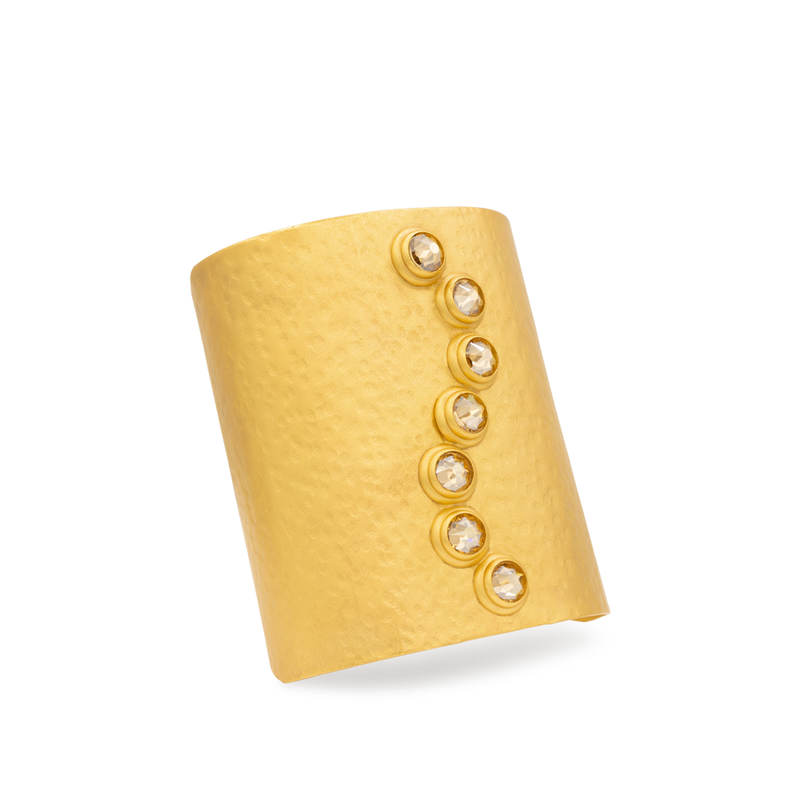 Gold wide cuff bracelet with crystals