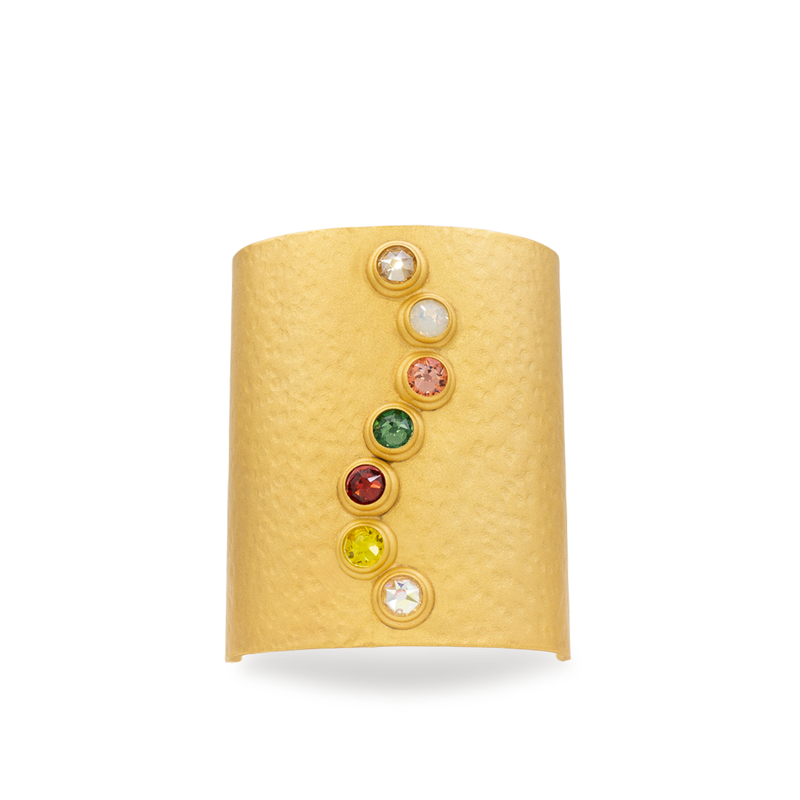 Gold wide cuff with multicolor crystals