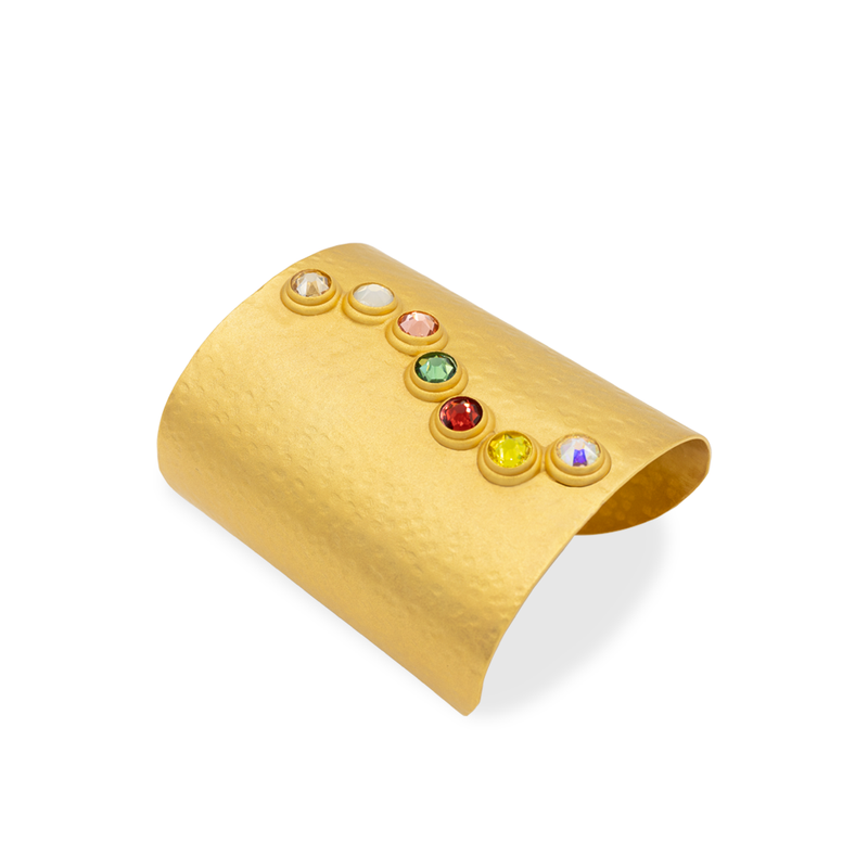 Gold wide cuff with multicolor crystals